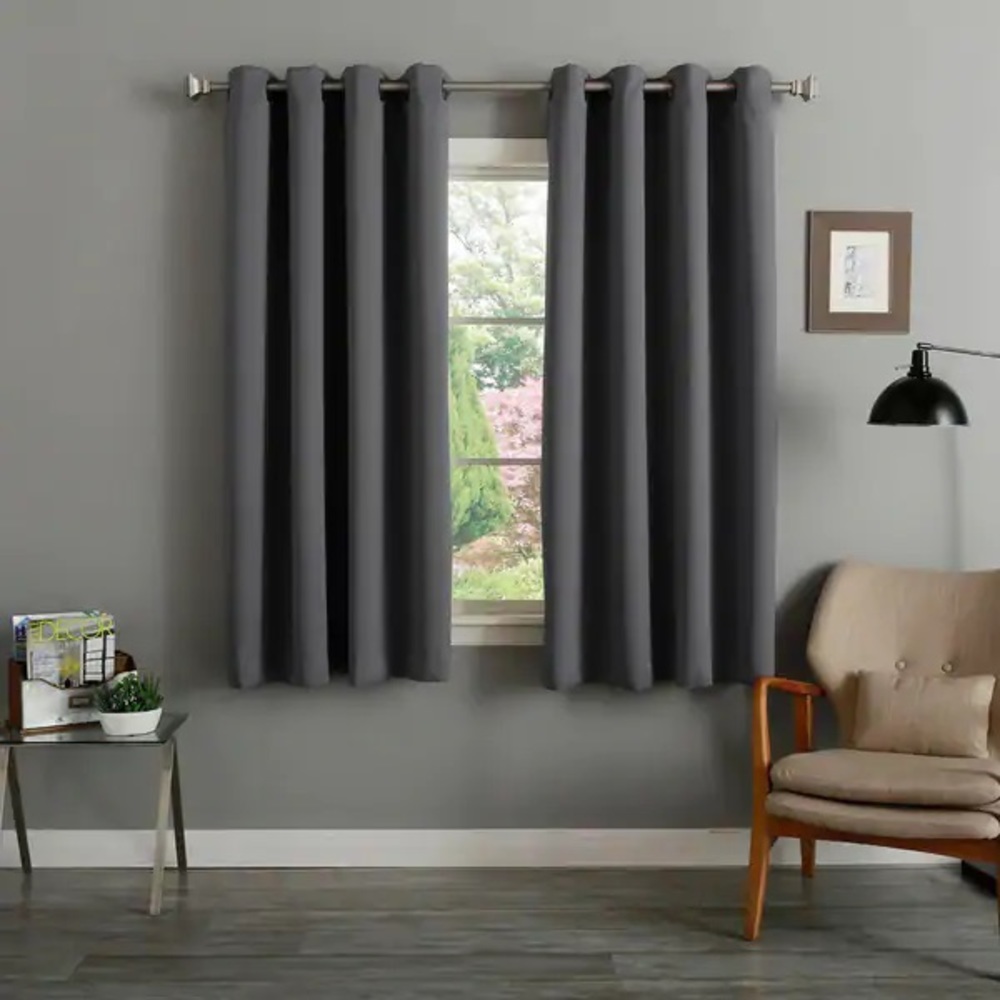 Set 2 Dark Solid Gray Light Blocking Curtains Drapes Metal Grommets 64" x 52"